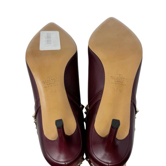 Valentino Garavani Rockstud Burgundy Leather Ankle Boots 37.5 Pointed Toe Heels - Picture 5 of 6